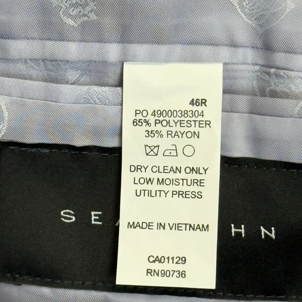 Sean John Mens Gray 3-Button Suit Jacket Blazer 46R Sharkskin Lined Formal